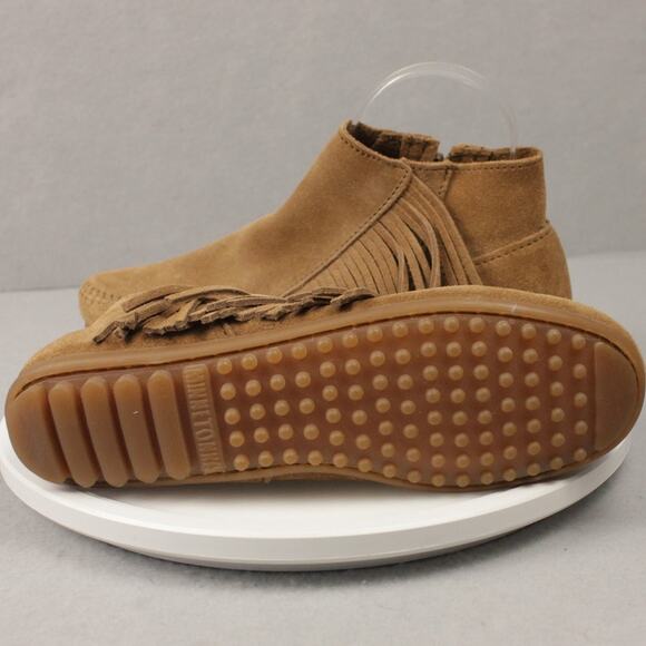 Moccasin Boho Fringe MINNETONKA Women's 7.5 Bootie Brown Suede Side Zip Up - Picture 8 of 10